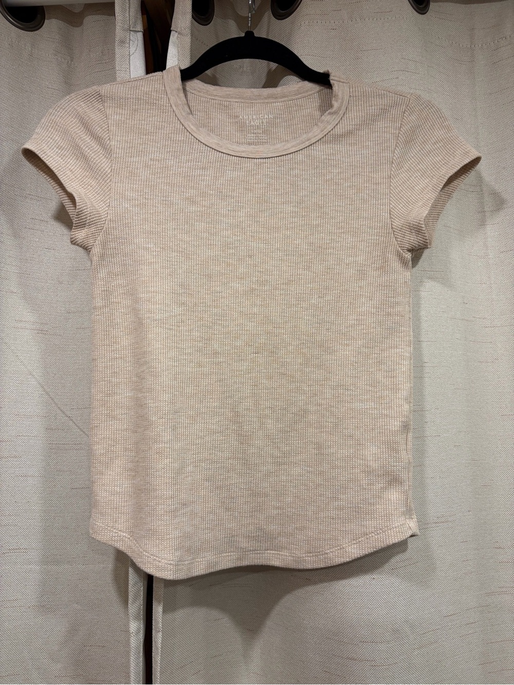 American Eagle Outfitters Ribbed Short Sleeve Tee - Light Beige